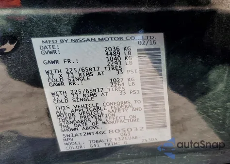 2016 Nissan Rogue S z USA, uszkodzony, nr VIN 5N1AT2MT4GC805032